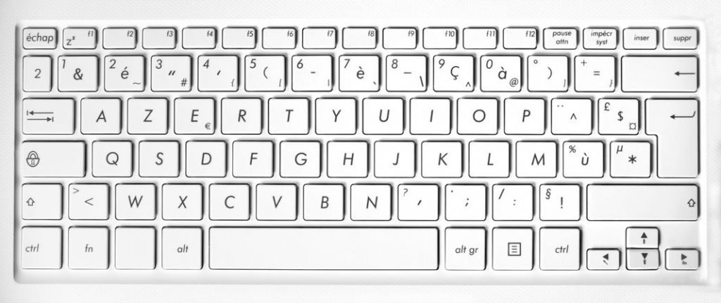 French keyboard with the French alphabet and extra letters and characters