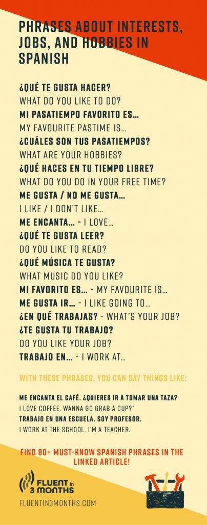 Phrases About Interests, Jobs, and Hobbies in Spanish